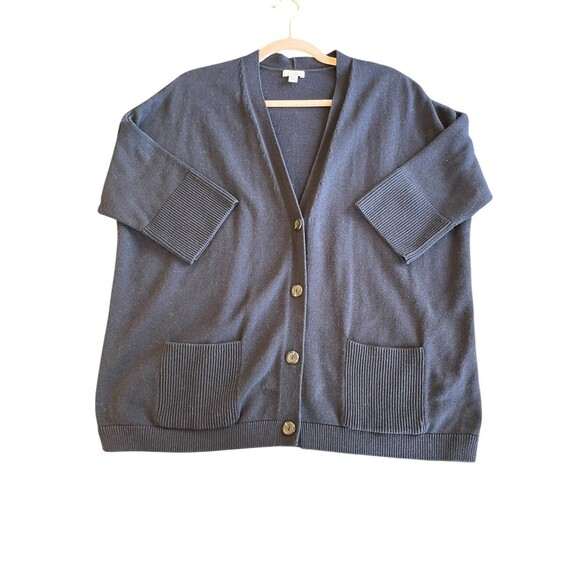 J. Jill Button Front Cardigan Women’s XL petite Blue Cotton Sweater Half Sleeve - Picture 2 of 9